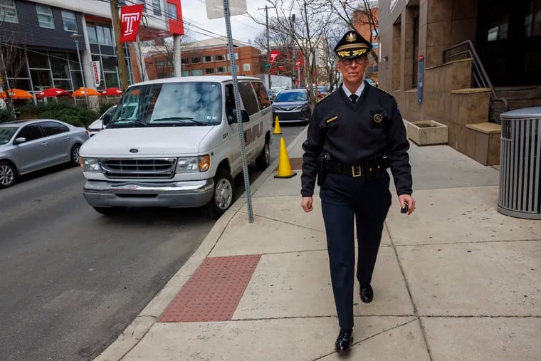 Jennifer Griffin, vice president for public safety at Temple University, walks through the campus.